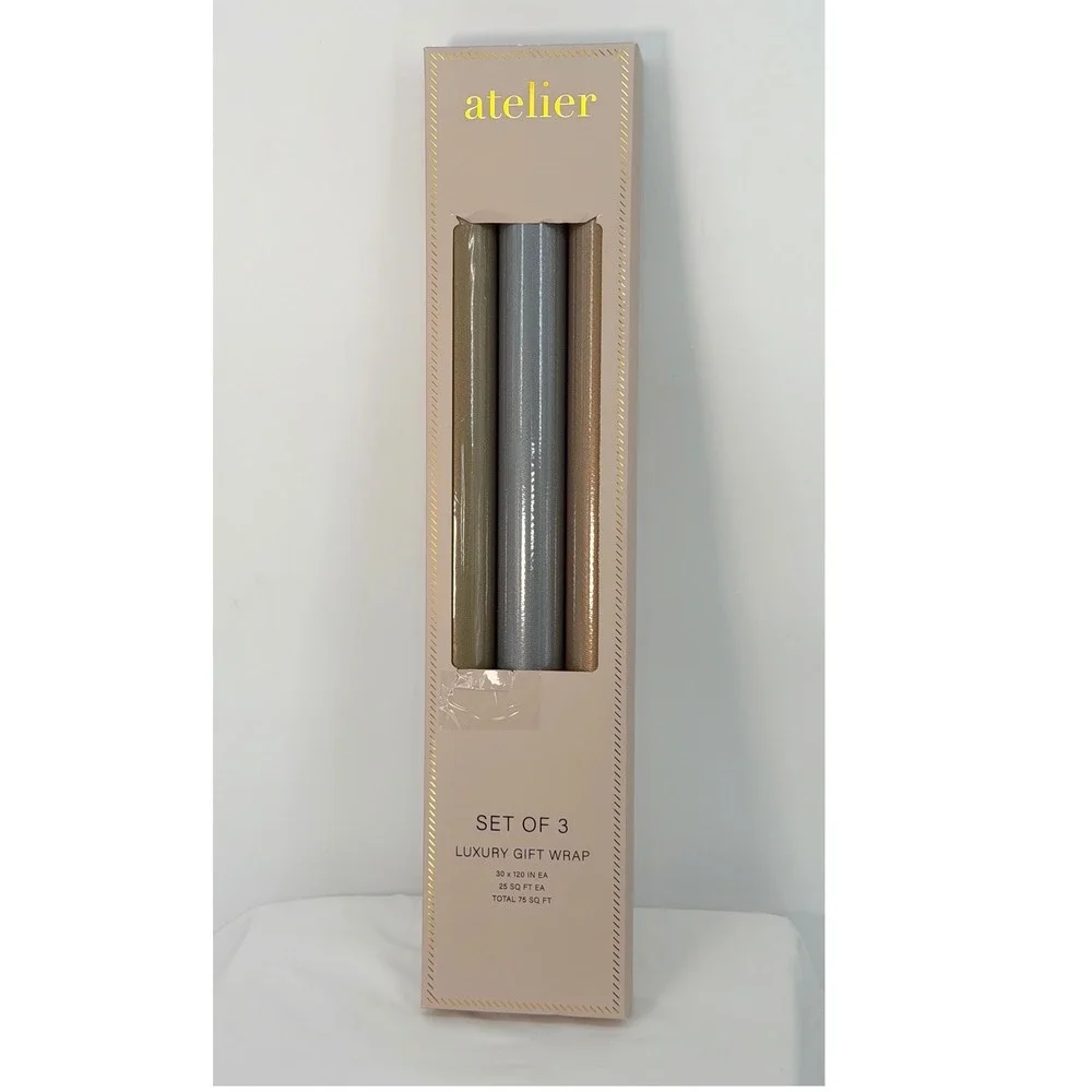 Atelier Luxury Gift Wrap 3Pk Metallic Gold Silver Bronze Textured 75 SqFt 109-04